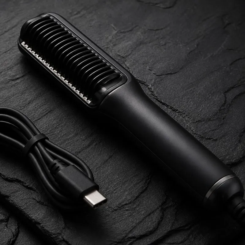 Close-up of the BRAVEN comb and its USB-C charging cable